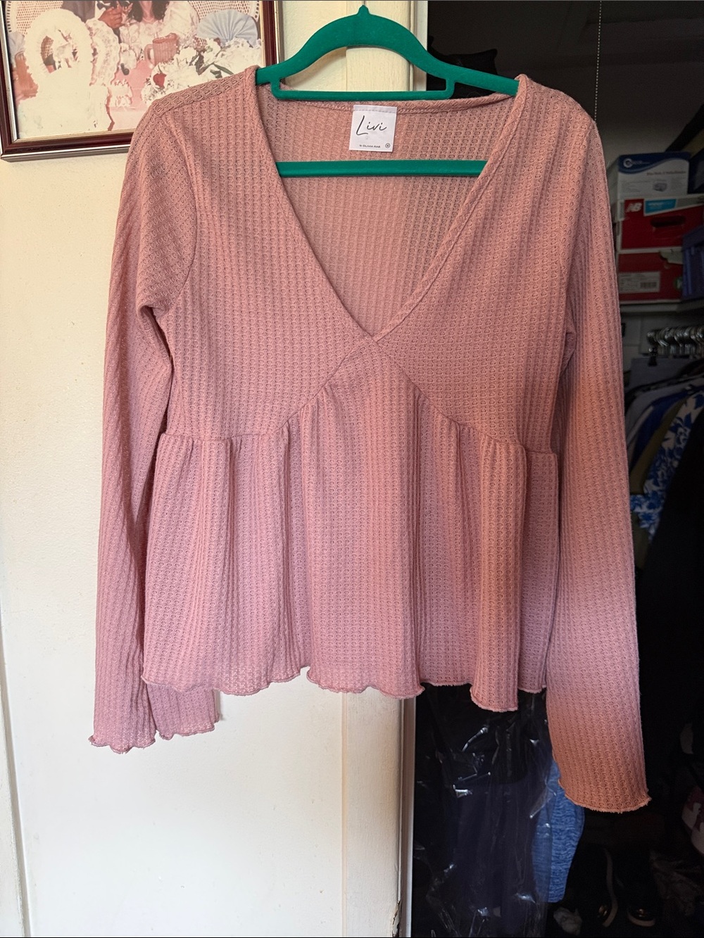 Livi Dusty Rose Waffle V-Neck Peplum Tunic